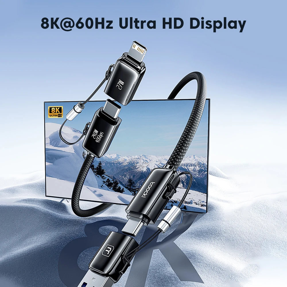 Toocki 240W 4-in-1 USB Cable PD 3.1 USB C To Type C TO Lighting 8K@60Hz 40Gbps Data Cable For iPhone 16 15 Samsung S23 Macbook
