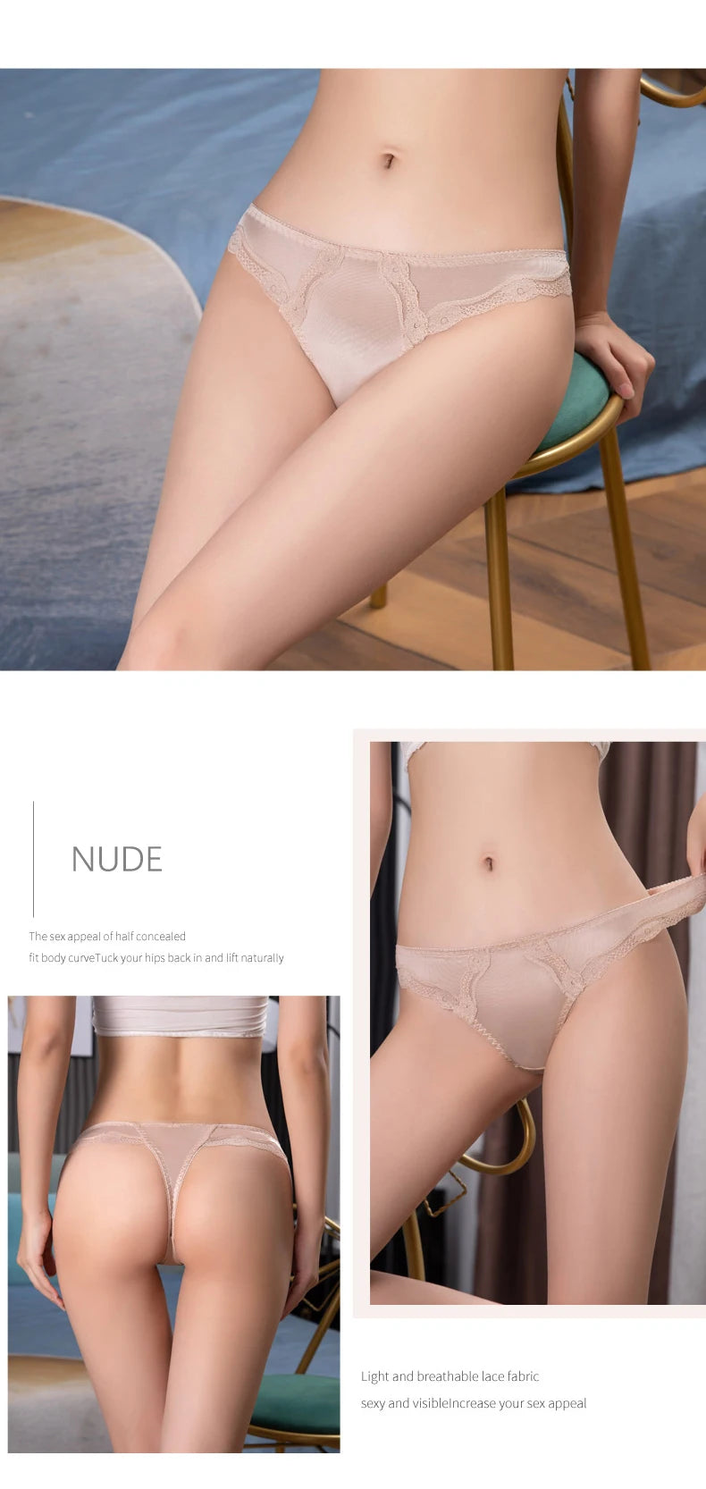 Women's Sexy Ice Silk Low Lace Panties BANNIROU