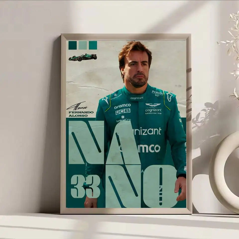 1PC F1 Racing Driver Fernando Alonso Poster Self-adhesive Art Waterproof Paper Sticker Coffee House Bar Room Wall Decor