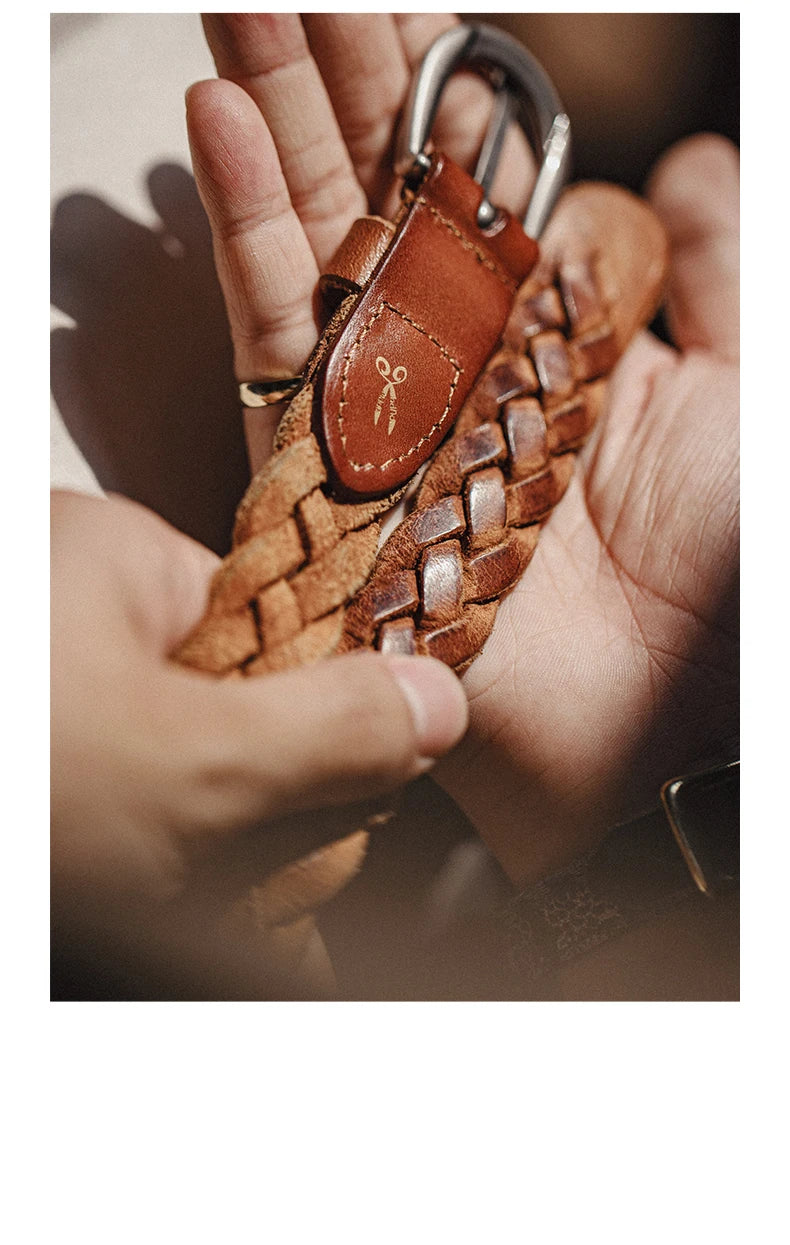 Thắt lưng da bò 2 lớp Vintage nam nâu Maden