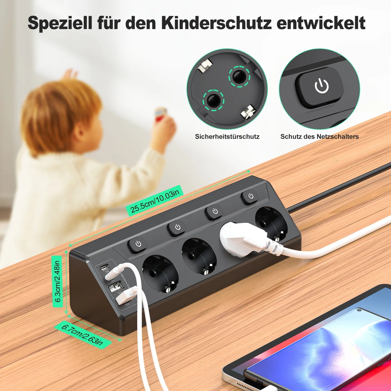 Ổ Cắm Đa Năng EU 4 Lỗ, 2 USB, 2 Type-C, Công Tắc Riêng - Daisan Mart