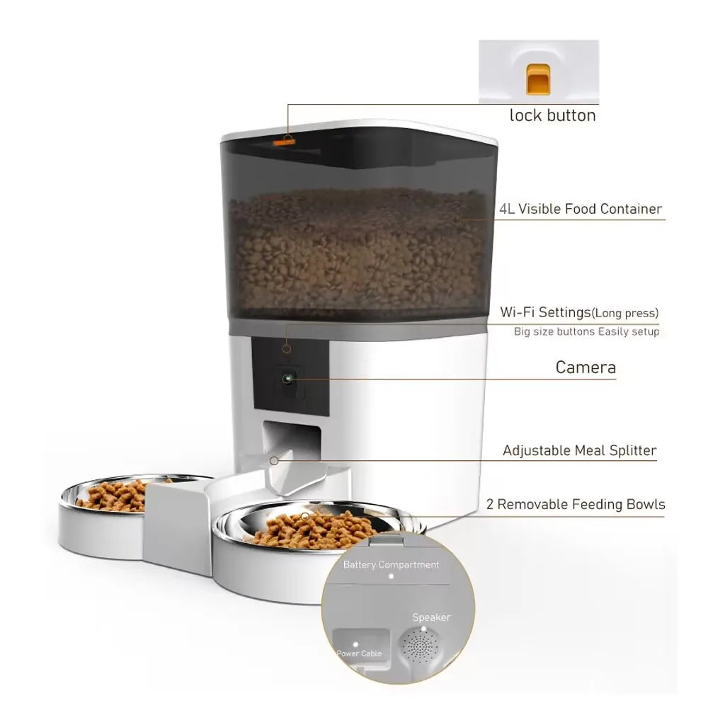 4L Automatic Pet Feeder with Camera &amp; App