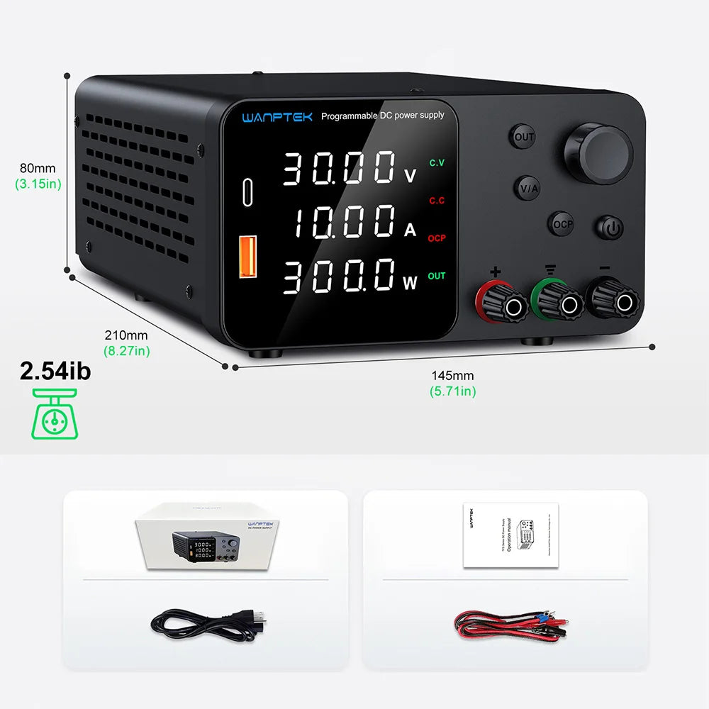 Wanptek Laboratory Power Supply Adjustable 30V 10A 60V 5A 120V 3A with USB Fast Charging Encoder Adjustment Lab DC Power Supply