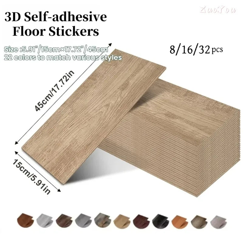 Imitation Wood Grain Self-adhesive Floor Sticker Waterproof for Kitchen Bedroom Living Room Peel and Stick Flooring Home Decor