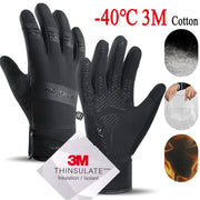 Găng tay đen, cách nhiệt 3M, chịu nhiệt -40°C, có họa tiết chống trượt và lớp lót ấm.