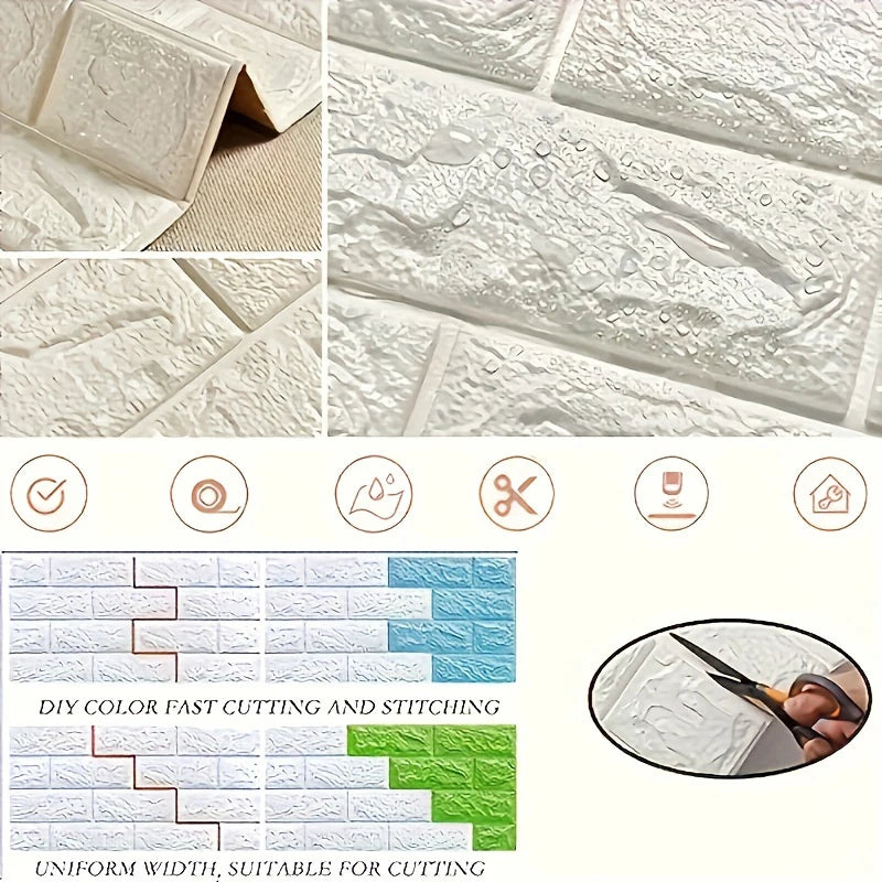 100pcs/200Pcs 3D Wall Tile Sticker, Brick Pattern Foam Self-Adhesive Waterproof Moisture-Proof Ceiling Sticker, Easy To Stick An