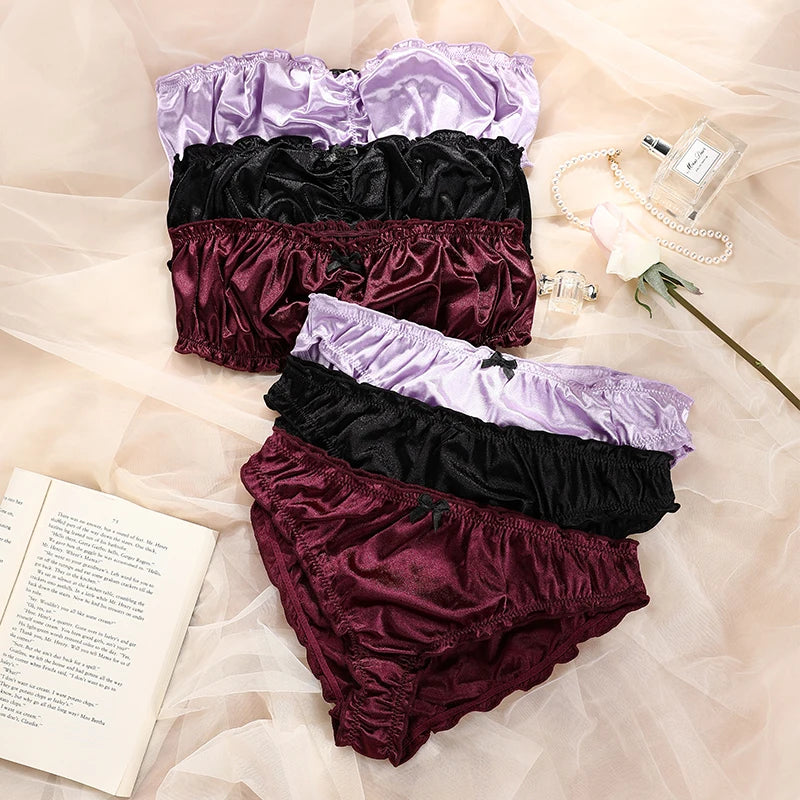 Hot Sale Strapless Underwear Set Bralette Seamless Bra Brasier Tube Top No Pad Bodycon Bandeau 2 Pieces Women Bra Set