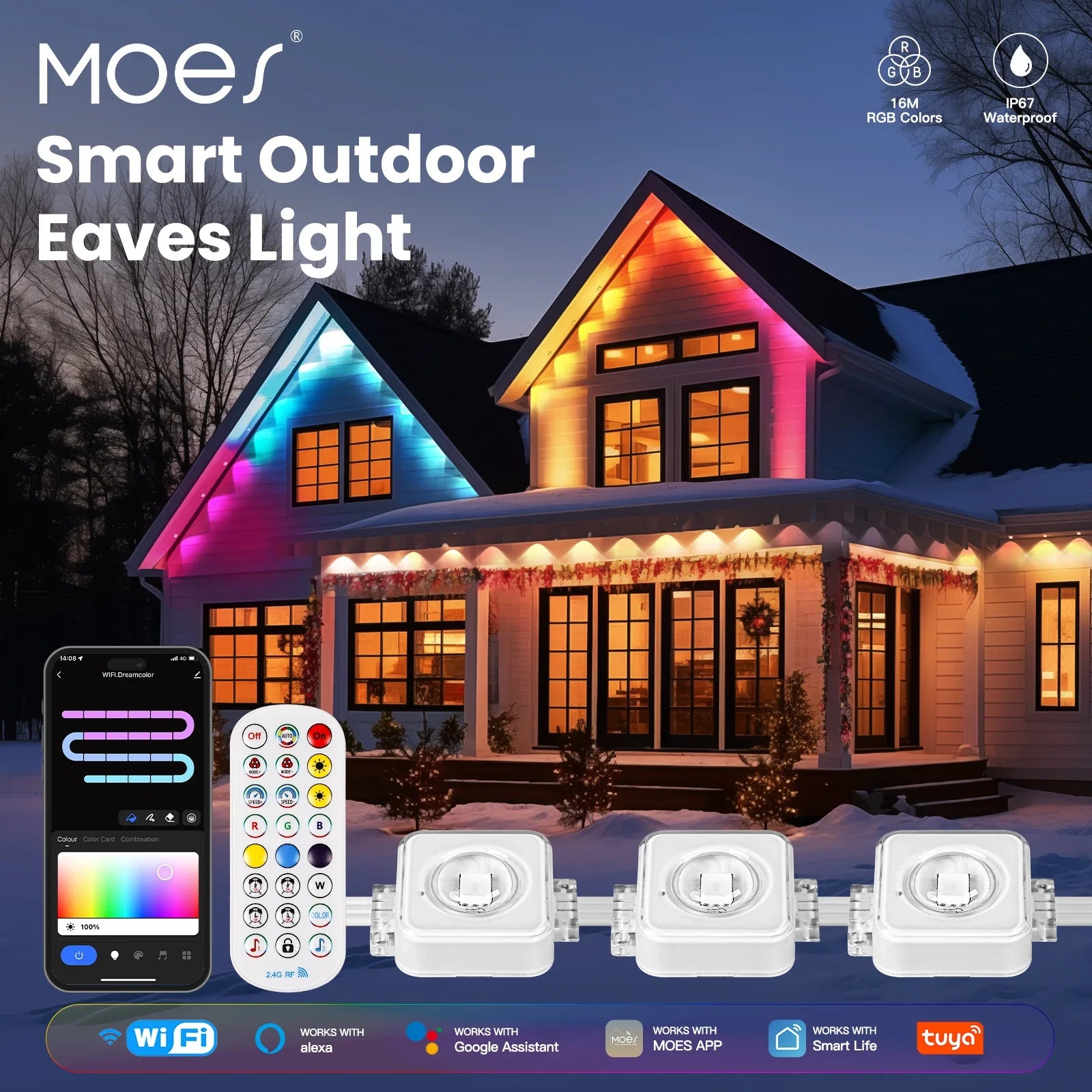 Đèn LED Thông Minh WiFi Ngoài Trời MOES Đổi Màu IP67