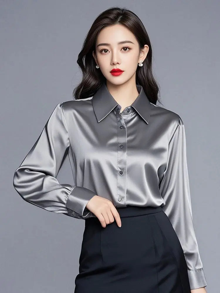 Áo Sơ Mi Lụa Công Sở Nữ Hàn Quốc Dáng Ôm Dài Tay - Daisan Mart