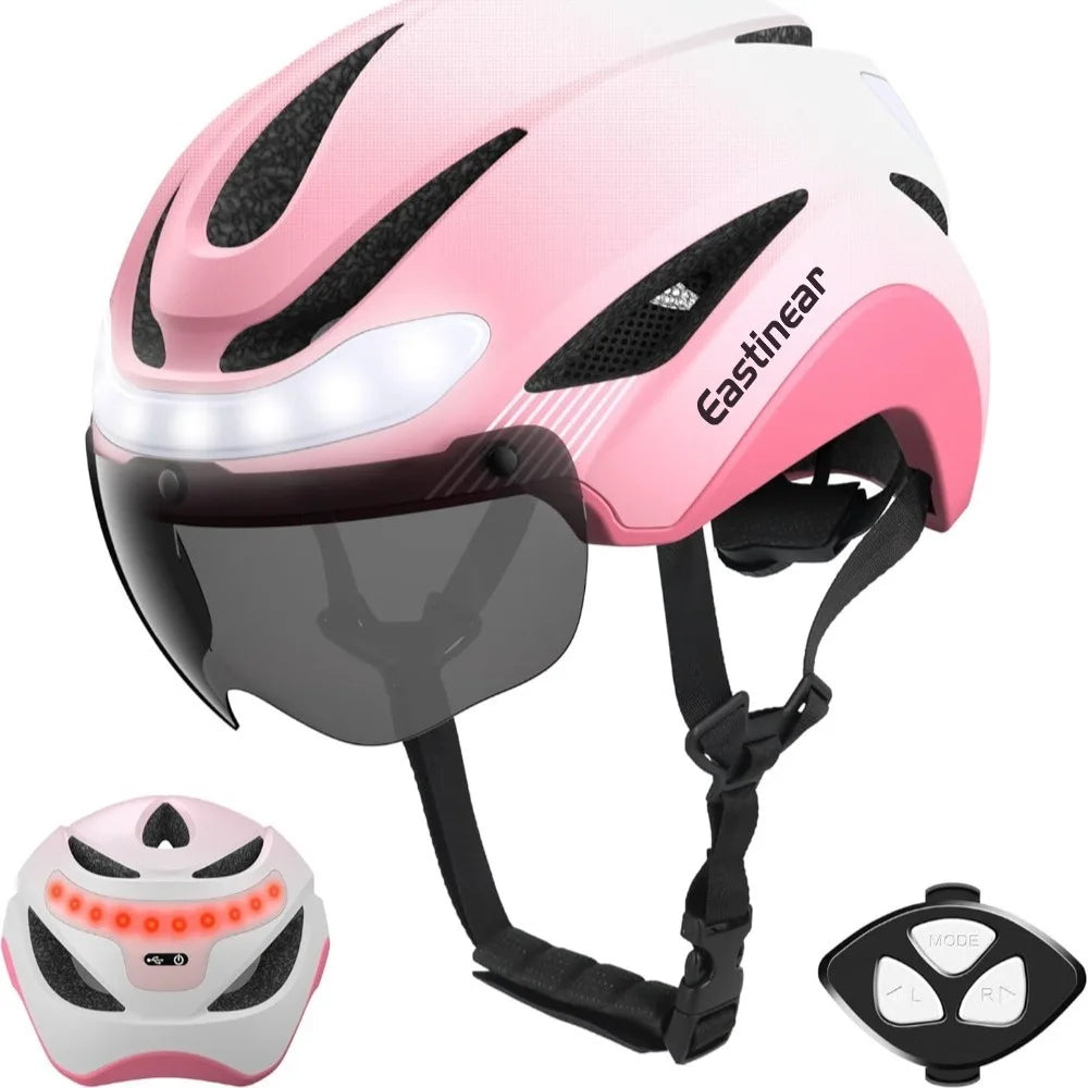 Bicycle Helmet with LED Lights, Magnetic Glasses, Turn Signals