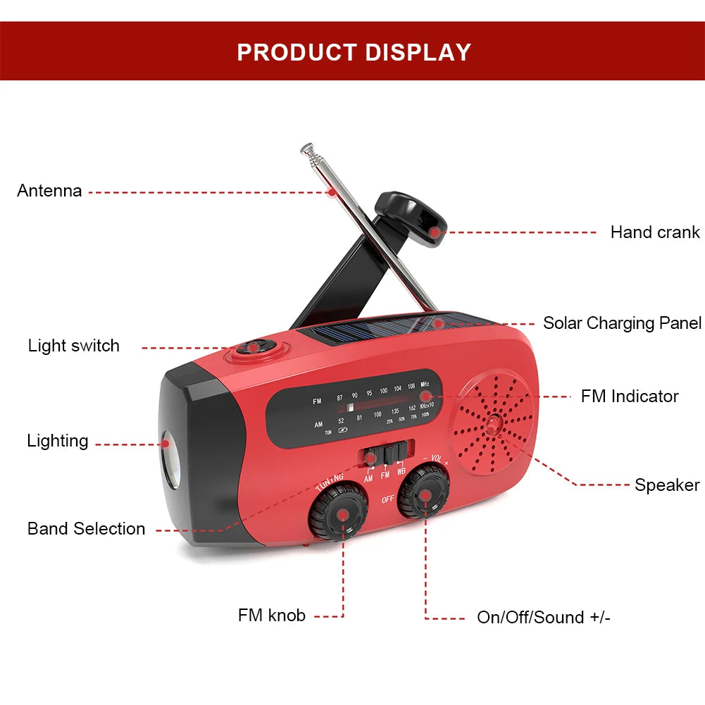 Solar Crank LED Multi-function Power Bank For Outdoors
