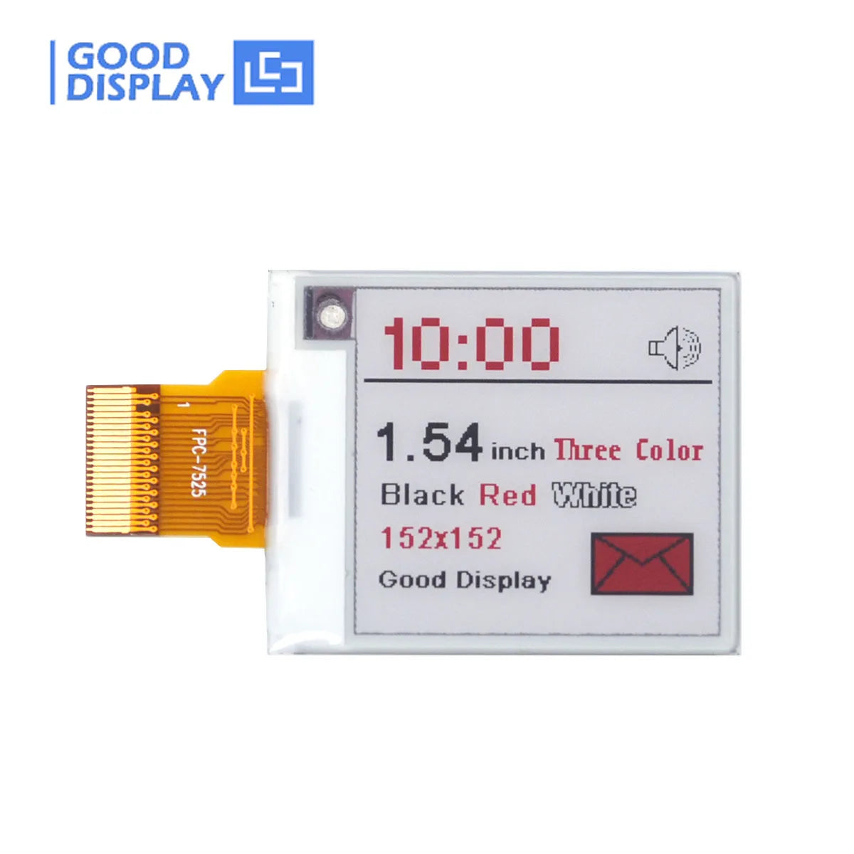 Màn hình E-Ink 1.54 inch, hiển thị 3 màu (đen, đỏ, trắng), kích thước 152x152, logo Good Display.
