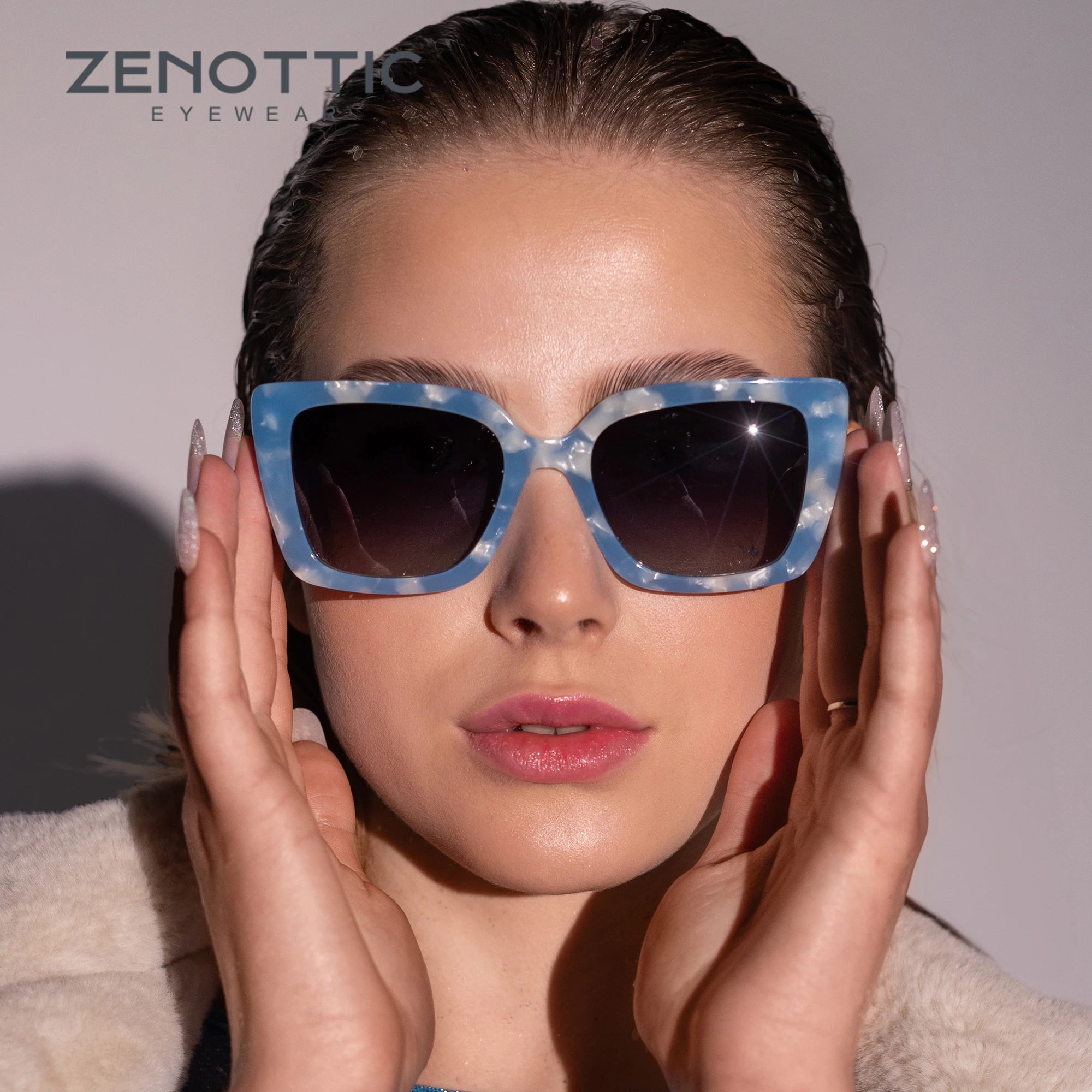 ZENOTTIC Fashion Women Butterfly Prescription Sunglasses Handmade Acetate Myopia Sun Glasses Square Polarized Optical Shade