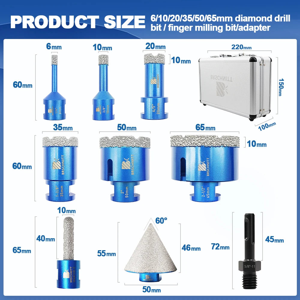 BRSCHNITT 9Pcs Diamond Drill Bit Set for Ceramic Marble Granite Tile Hole Saw Kit 58 Thread Milling Bit for Drilling