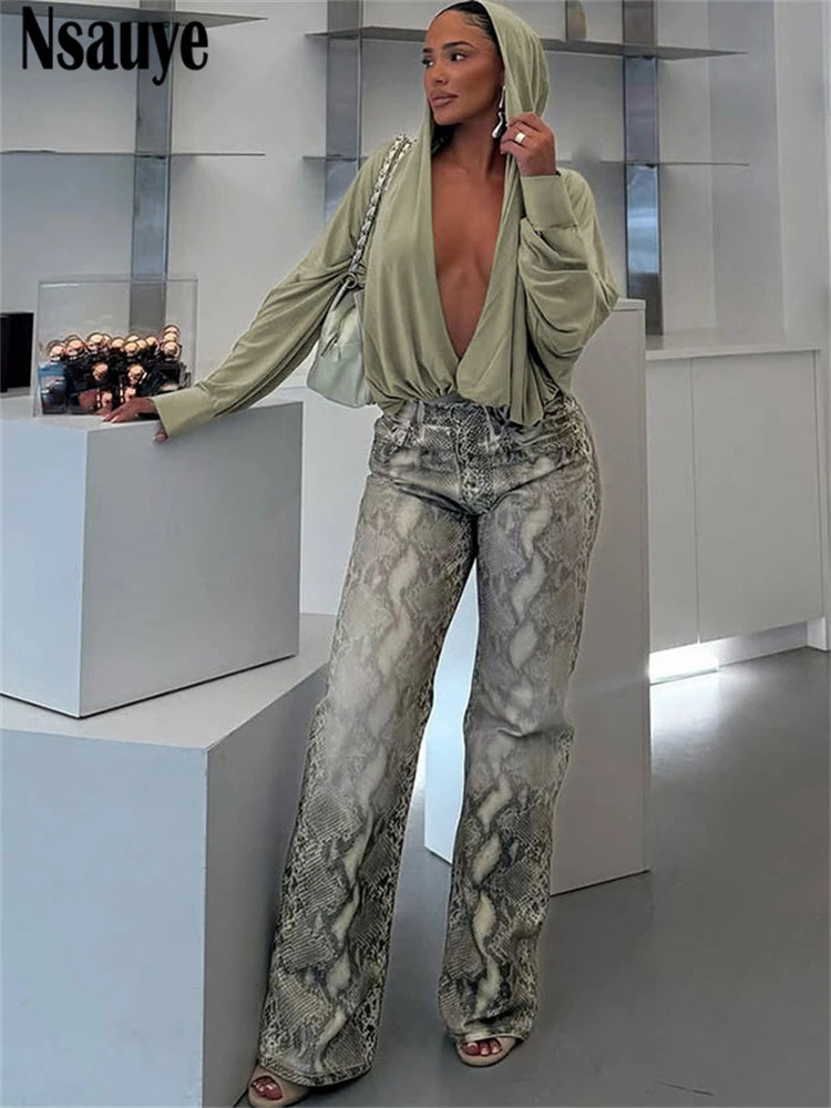 Nsauye 2025 Autumn Winter New Women Sexy Long Sleeve Hooded Bodysuit Streetwear Fashion Body Tops Fashion Solid Lady Jumpsuit