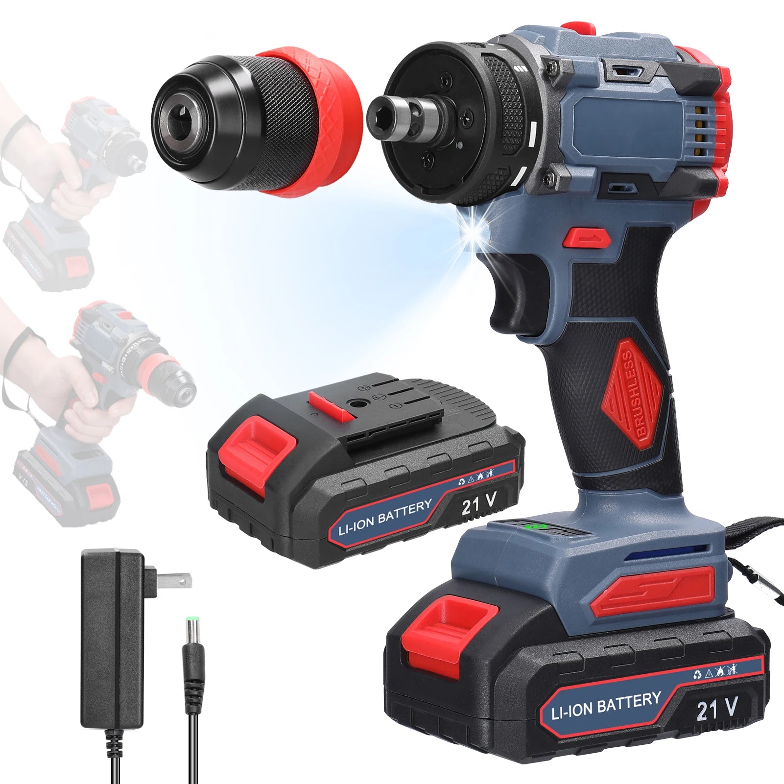 21V 2in1 Electric Drill Rechargeable Screwdriver 55Nm Torque Brushless Screwdriver Practical Screw Driver Repairing Power Tool