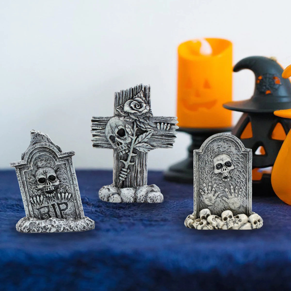3-piece set of tombstone resin crafts, terrifying decorative statues in courtyard gardens, Halloween decorative statues, bonsai - Daisan Mart