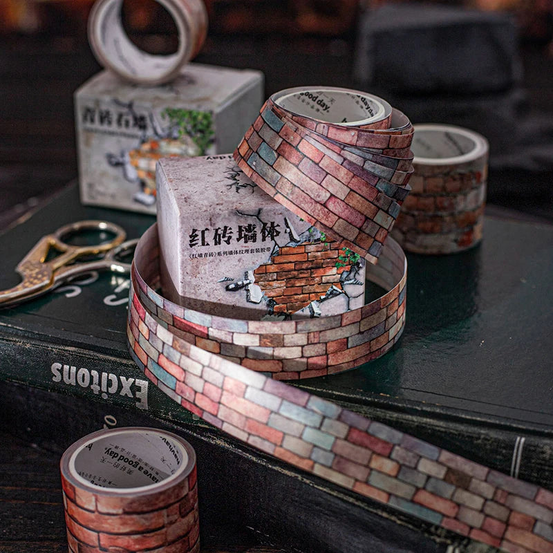 2roll/bag Wall Tile Texture Washi Tape Box House Garden Landscaping Tape Stationery DIY Ledger Phone Case Notebook Decoration