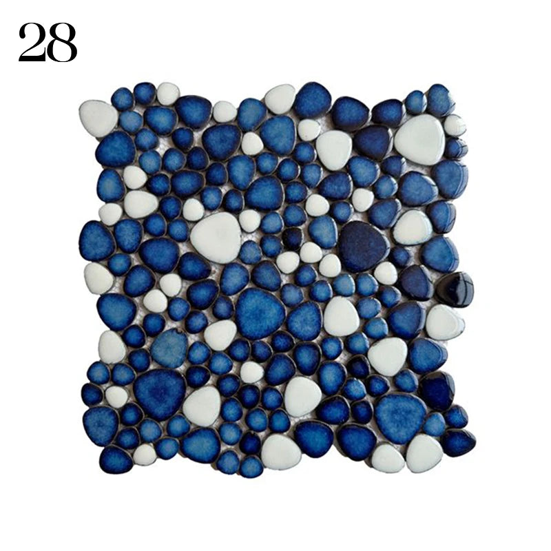 30x30cm Ceramic Pebble Mosaic Tiles Spa Pools Fish Ponds Bathrooms Anti-skid Wear-Resistant Floor Wall Decor Easy Cut Mesh Base