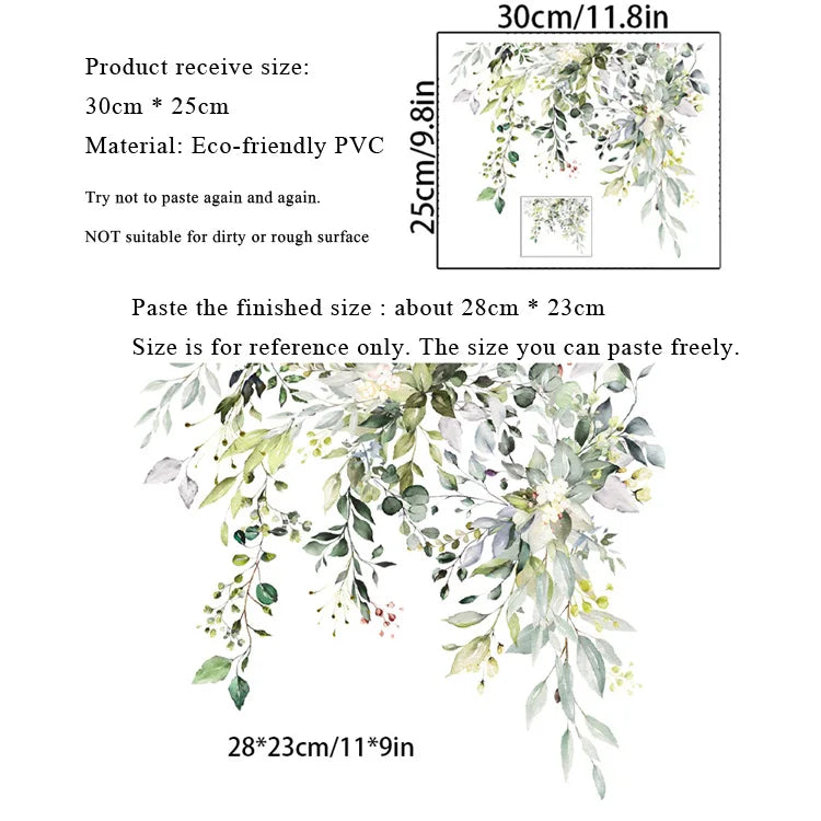 Green Plant Leaves Wall Sticker Bathroom Toilet Decor Living Room Cabinet Home Decoration Decals Beautify Self Adhesive Mural