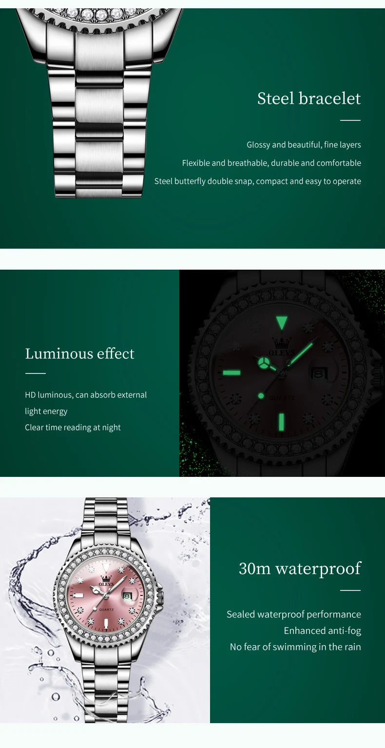 OLEVS 9945 luxury women's watch, studded with stones, date calendar