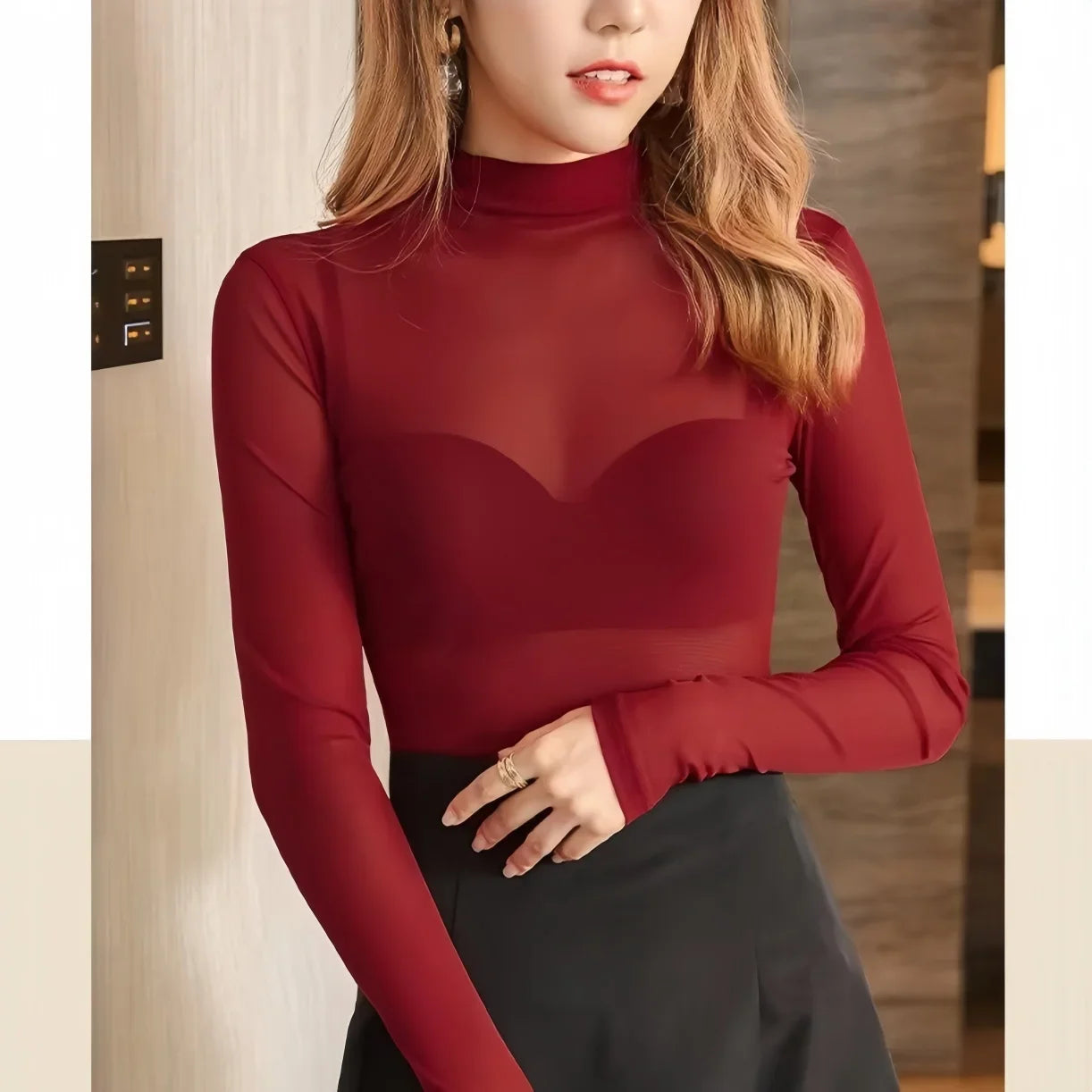 Sexy See-Through Bodysuit Red Black Christmas