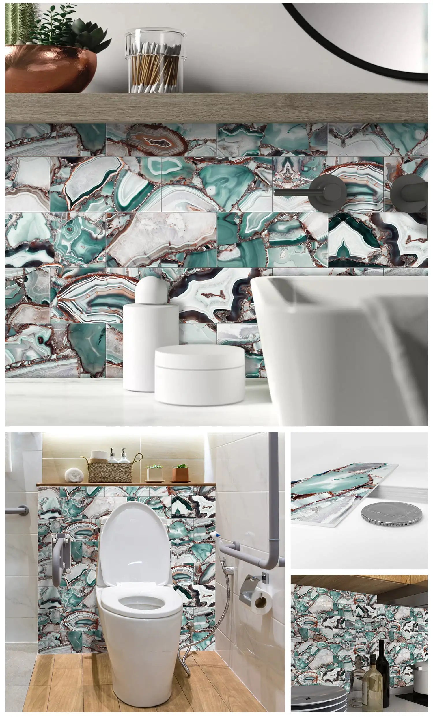 Self Adhesive Foam Ceramic Tile Stickers Bathroom Kitchen Waterproof Anti Fouling Thickened Wall Decoration Marble Decals