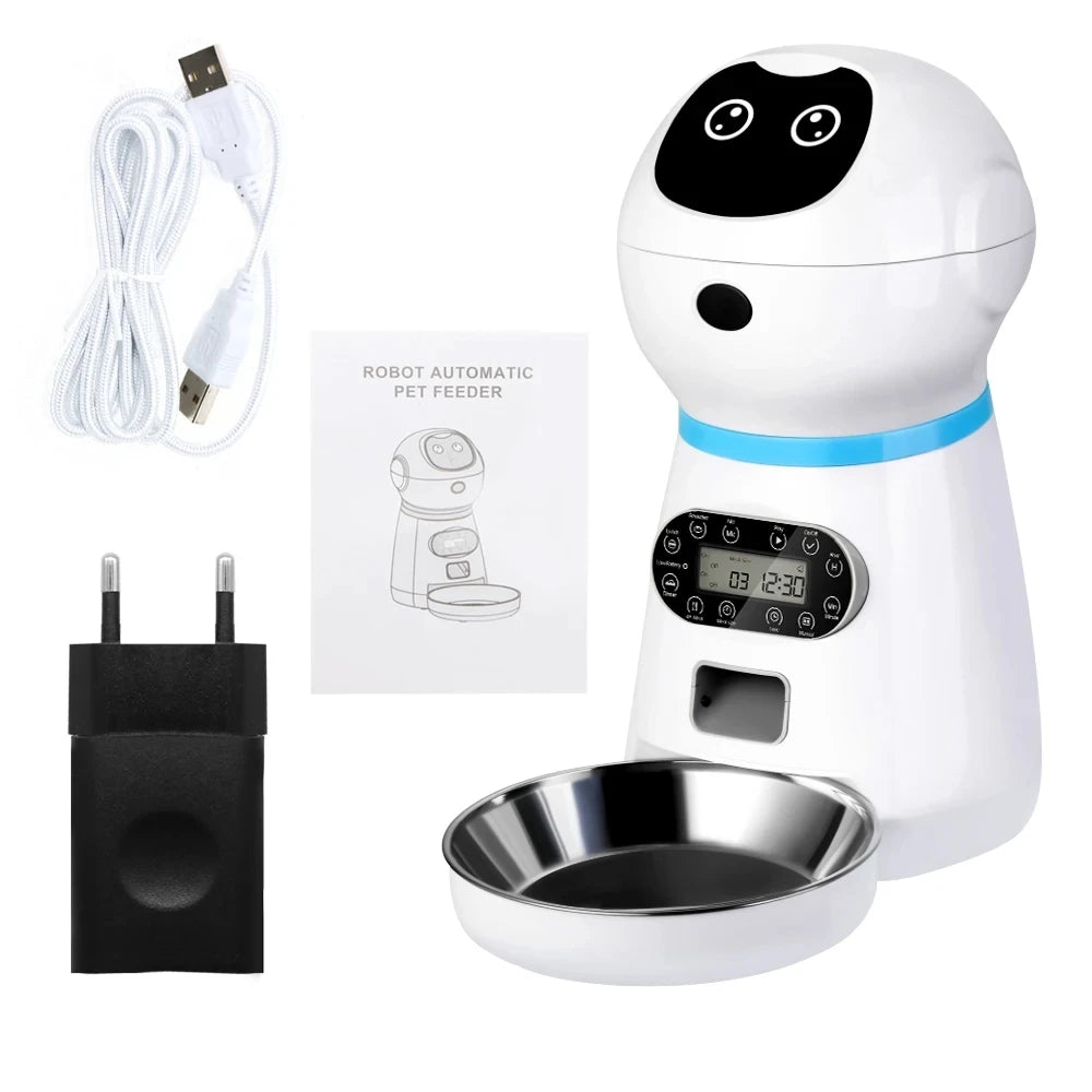 Pet Automatic Feeder Food Timing Dispenser Portion Control Detachable Dogs Cats Anti Slip With Voice Recorder Dry Wet Food - Daisan Mart