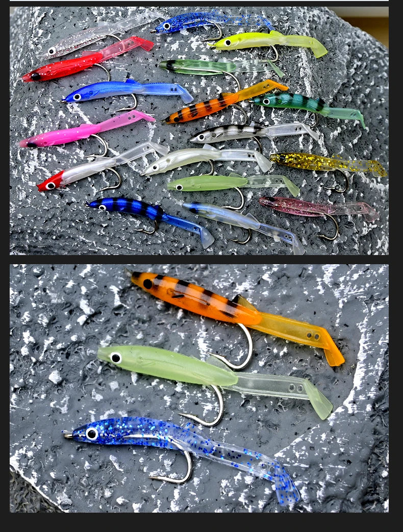 Afishlure Pesca Eel Soft Fishing Lure Glow Soft Bait with Hook Sea Fishing Tackle Raglou Fishing Lure 3pcs 55mm