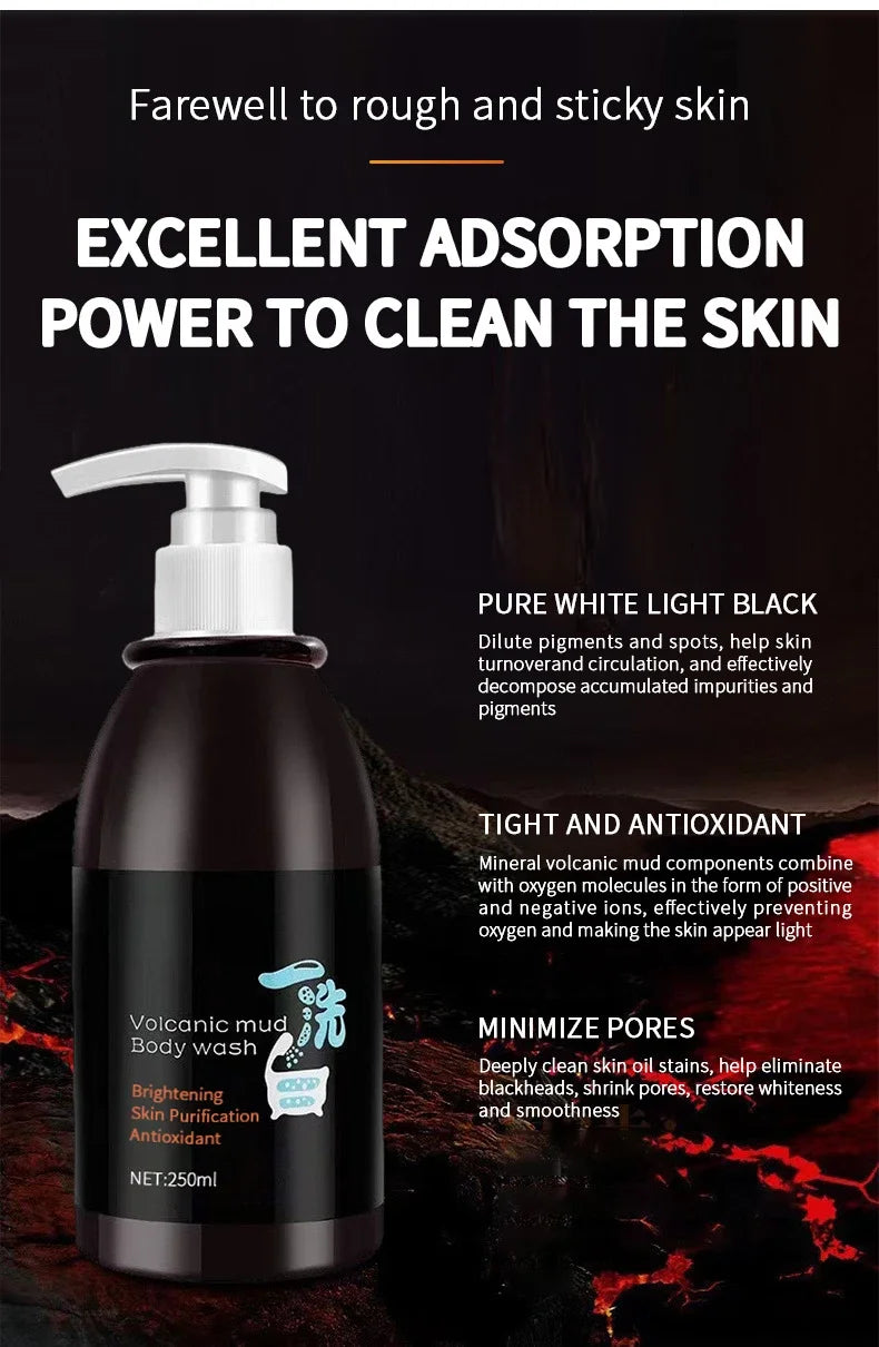 250ml Volcanic Mud Skin Care Body Wash Brightening Skin Tone Deep Cleansing Body Wash