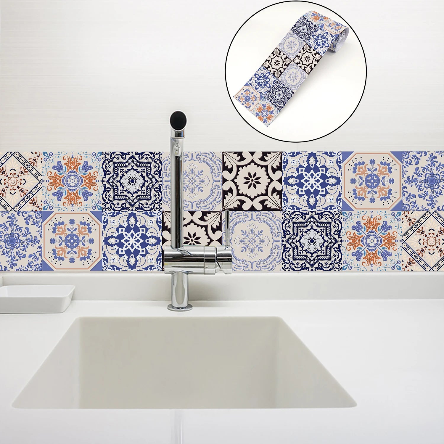 Bohemian Style Ceramic Tile Wall Sticker Bathroom Kitchen BackSplash Bathroom Waterproof Peel &amp; Stick Home Decor Art Wall Decals