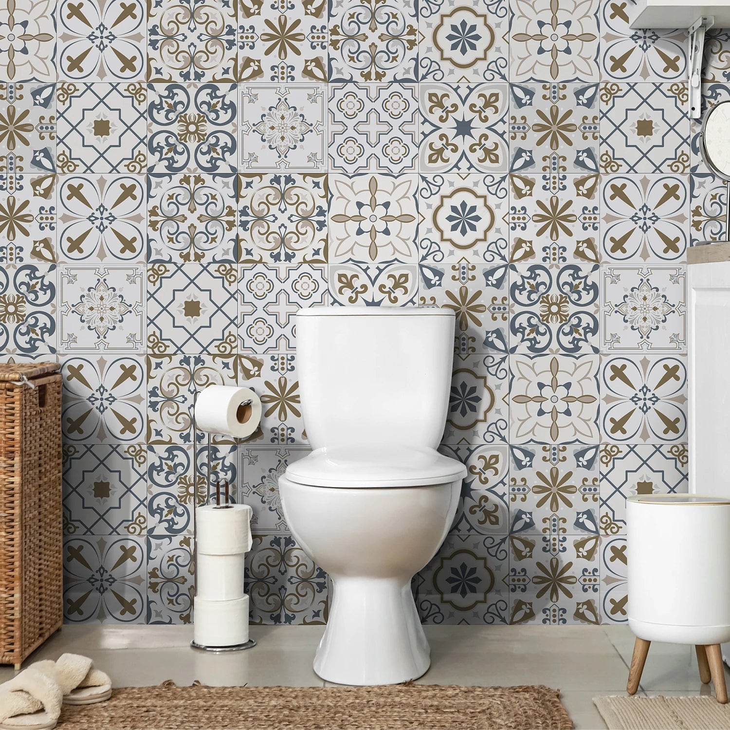 24pcs Of Exquisite Colorful Tile Stickers European Style Wall Stickers Pvc Waterproof Bathroom Kitchen Self-Adhesive Wallpaper