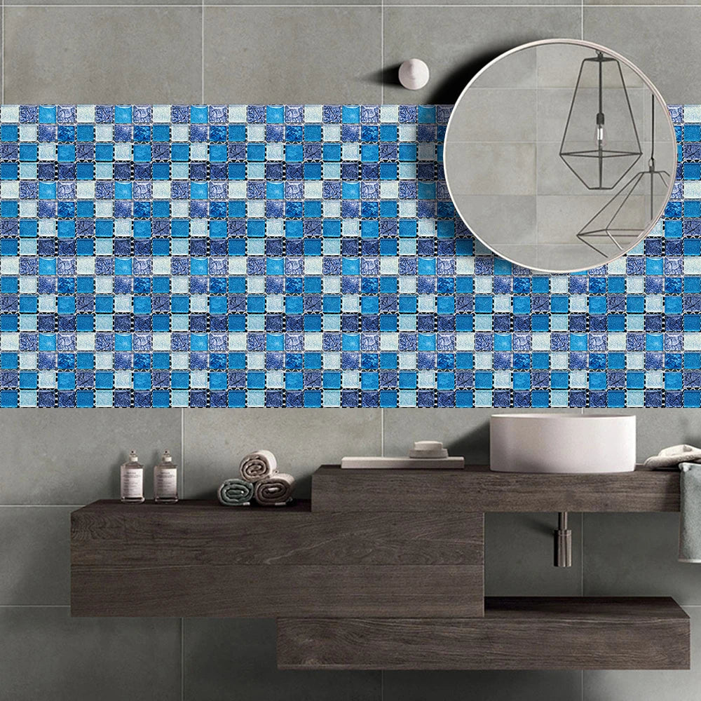 10pcs Flat Mosaic Style Tiles Sticker Kitchen Bathroom Waterproof &amp; Oilproof Art Wall Sticker Peel &amp; Stick Surface Glossy Film