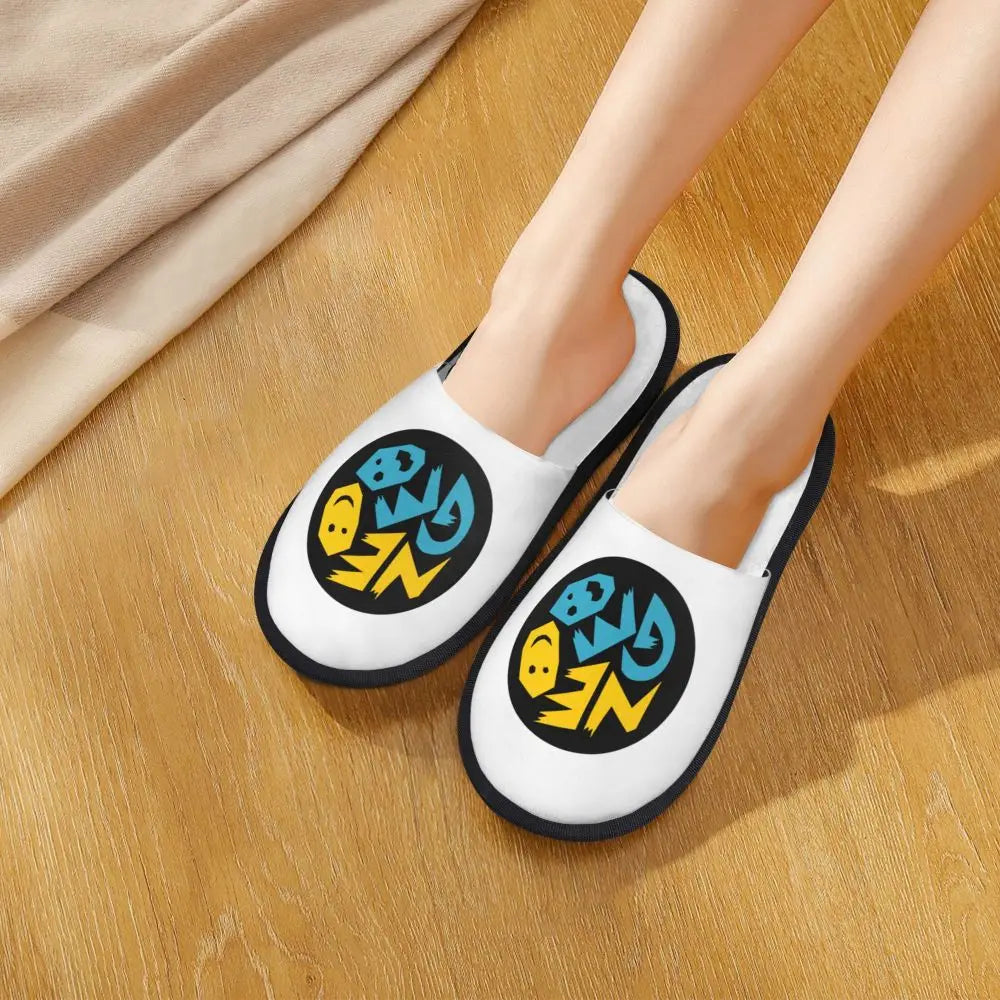 Neo Geo Logo Printed Warm Furry Slippers Gamer Style