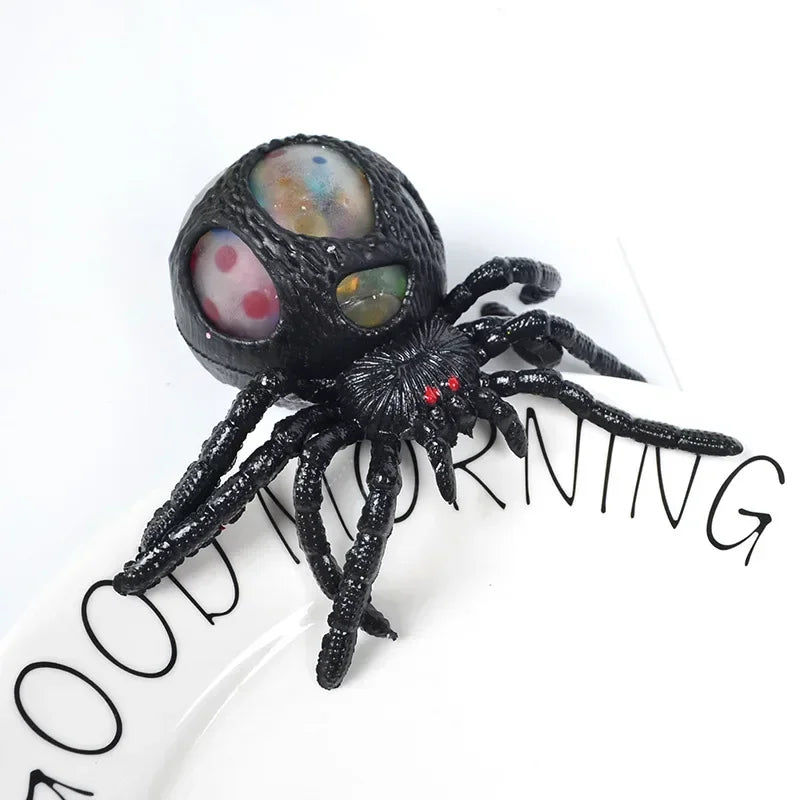 Horrifying Black Spider Squeeze Toy Colorful Bead Interior Perfect Anti-Stress Decompression Gadget Ideal Halloween Gift