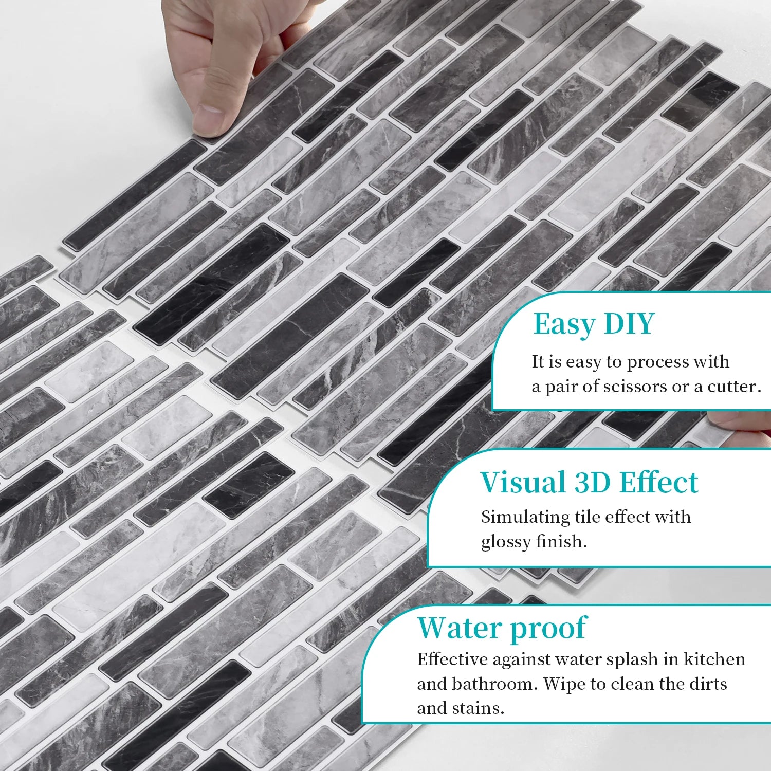 1/12PCS Classic Black and White Mosaic Splicing Wall Stickers Living Room Kitchen Waterproof Self Adhesive PVC Tile Stickers