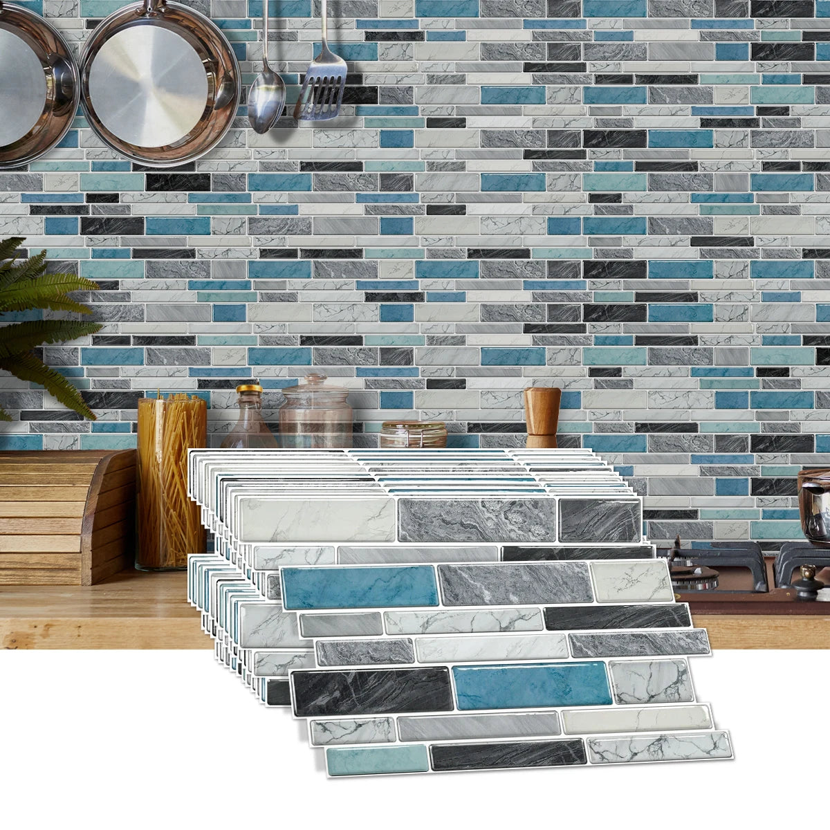 Miếng Dán Tường Vân Đá Chống Nước Dán Bếp 12/24/48pcs