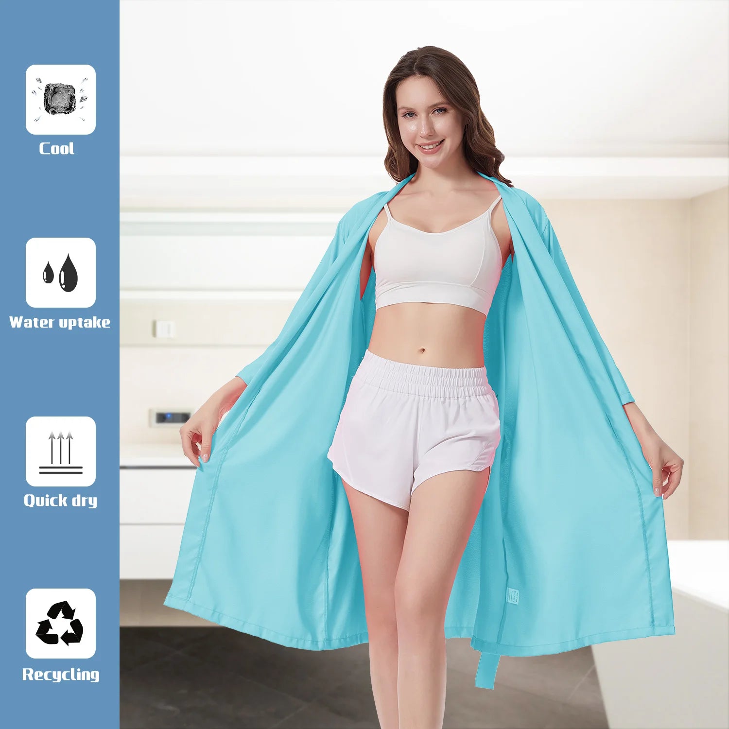 Microfiber Unisex One Lined Cooling Robe with Belt, Soft Lightweight and Super Absorbent, Friendly-Skin, Beach, Bathroom