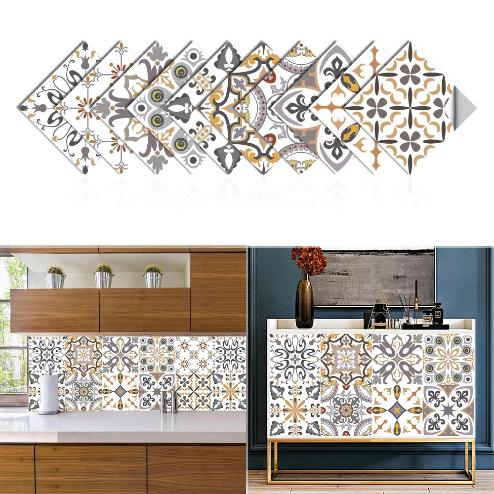 10pcs Blue &amp; Gray Matte Surface Wall Sticker Film For Tiles /Ground in Kitchen Backsplash Floor PVC Art Wallpaper Peel &amp; Stick