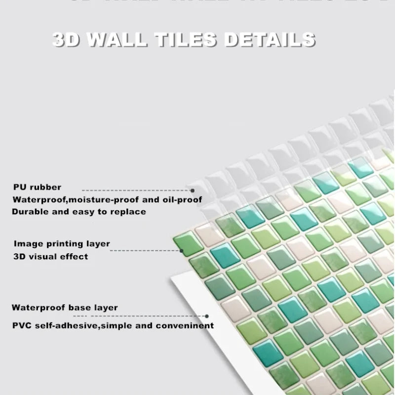 Crystal Mosaic Tile Wall Sticker 5/10PCS 3D Self Adhesive Waterproof DIY Backsplash Wallpaper Bathroom Kitchen Home Decoration