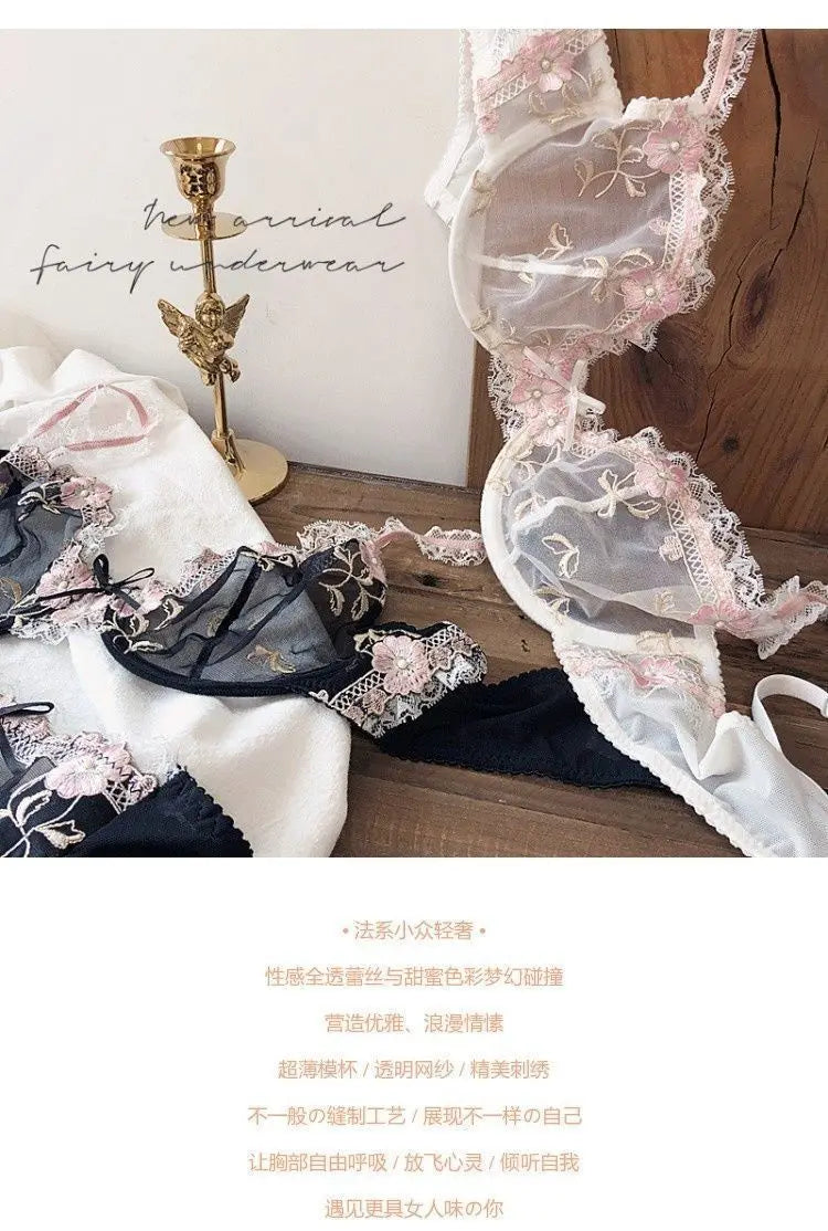 Women's Sexy White French Patterned Sheer Lace Bra