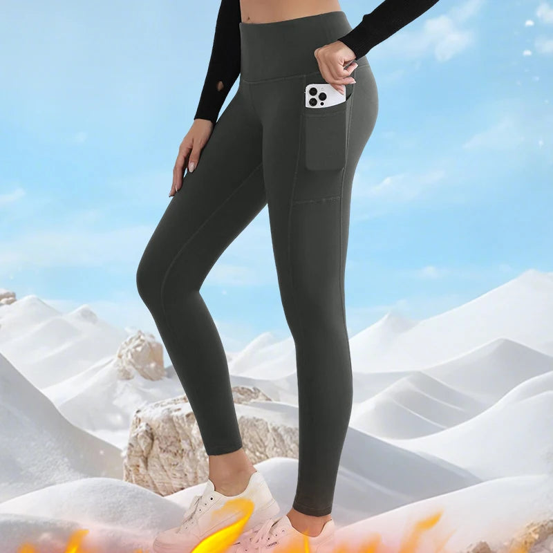 Women's Thick Warm High Waist Leggings with Convenient Pockets