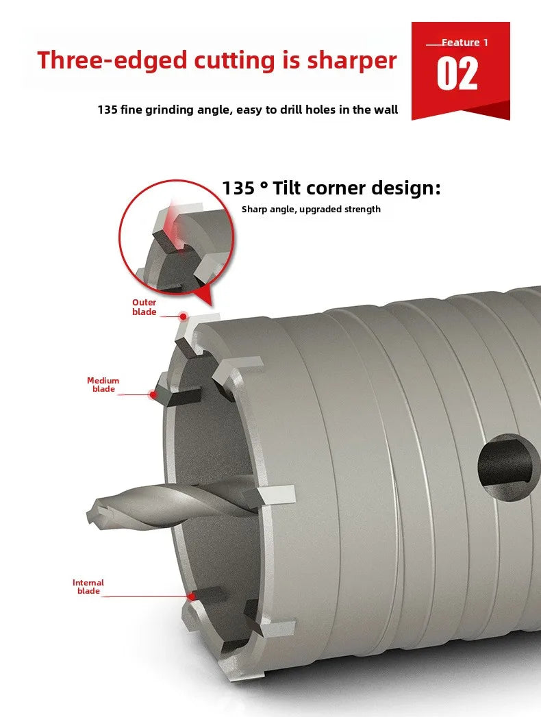 Wall hole opener drill bit impact drill set for drilling brick walls, air conditioning, concrete, and expanding water pipes.