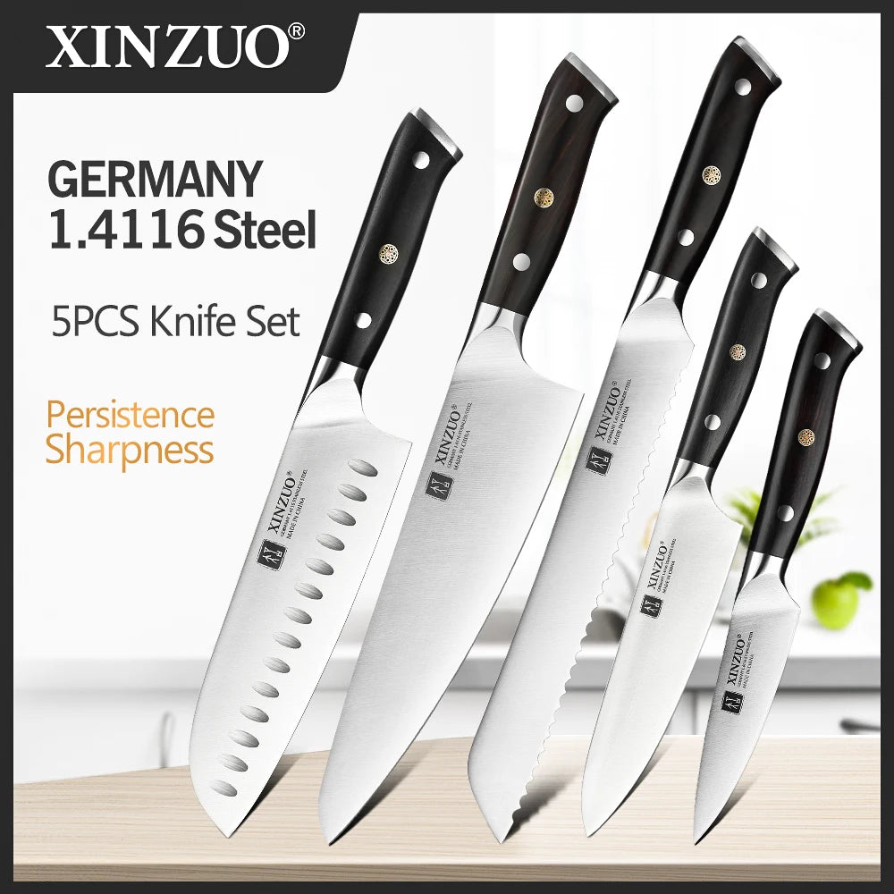 XINZUO kitchen knife set German steel 1.4116 ebony handle