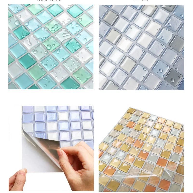 Crystal Mosaic Tile Wall Sticker 5/10PCS 3D Self Adhesive Waterproof DIY Backsplash Wallpaper Bathroom Kitchen Home Decoration