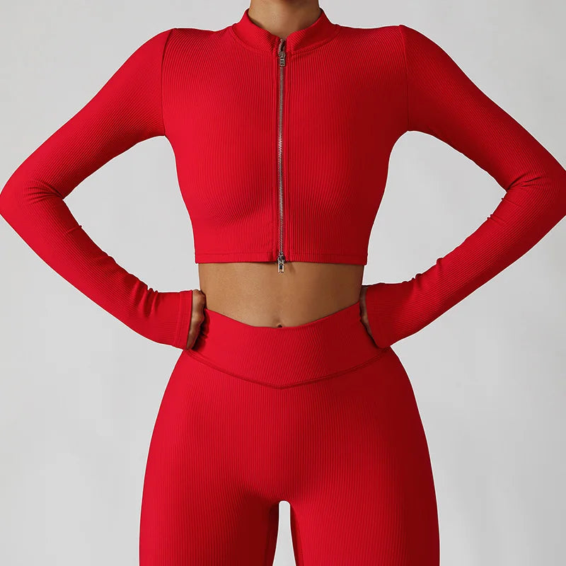 Áo Thể Thao Nữ Dài Tay Tập Gym Yoga Chạy Bộ Có Khóa Zip - Daisan Mart