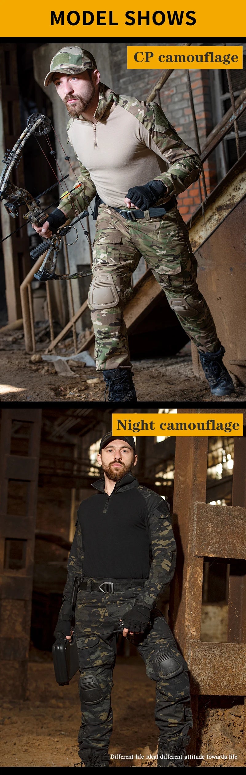 Men's Tear Resistant Cotton Camo Long Sleeve Tactical Shirt