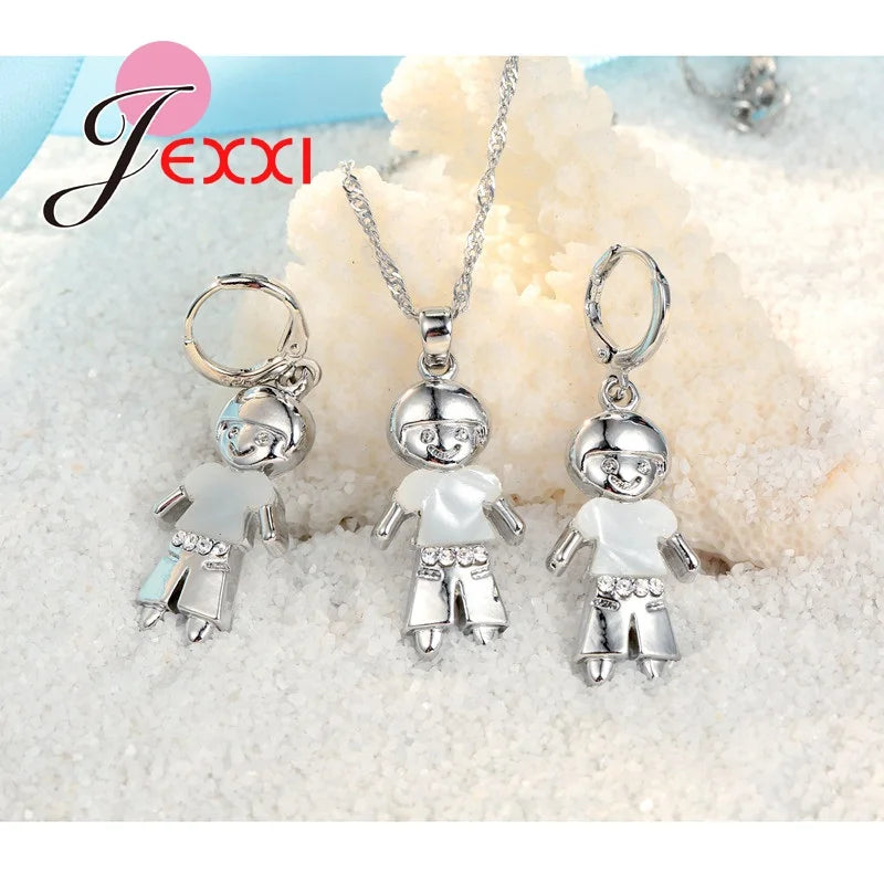 Lovely Boy Silver Wedding Jewelry Set: Necklace &amp; Earrings