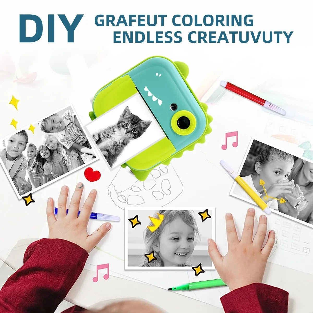 Instant Print Camera for Kids Inkless Sticker Printer for Girls Boys Age 3-12 gift HD Digital Video Cameras Mini Thermal Printer