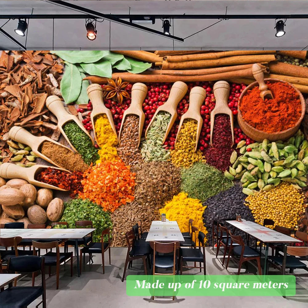 Custom Size Mural Wallpaper 3D Grilled Steak Pizza Shop Donuts Wall Painting Restaurant Cafe Modern Kitchen Spices Wall Papers